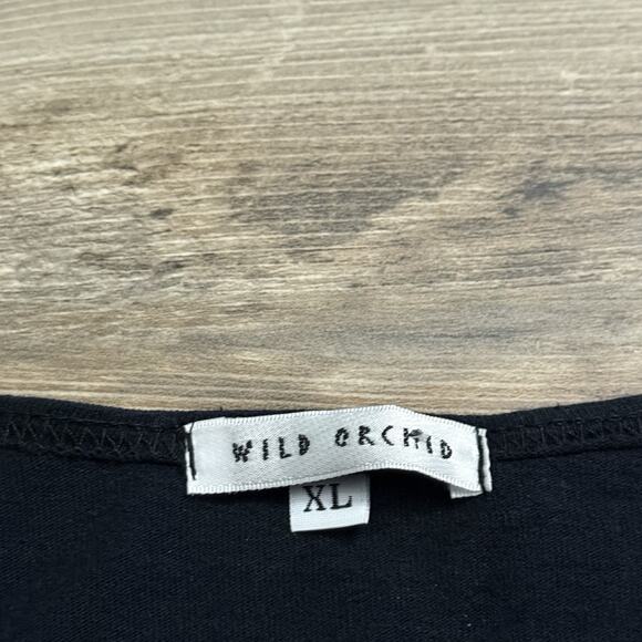 Wild Orchid Boho Black Button Front Shirt Fish Embroidery Pockets USA - Size XL - Picture 4 of 5